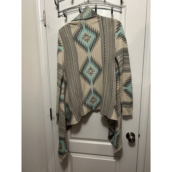 Dreamers Open Front Cardigan Sweater Women’s Medium/ Large Tribal Print Aqua - Picture 2 of 5